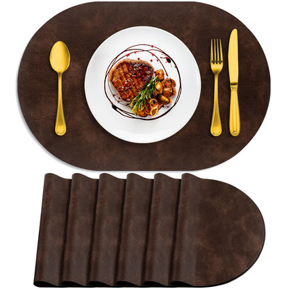 ADRIMER Oval Placemats Set of 4, Wipeable Faux Leather, 4 Colors