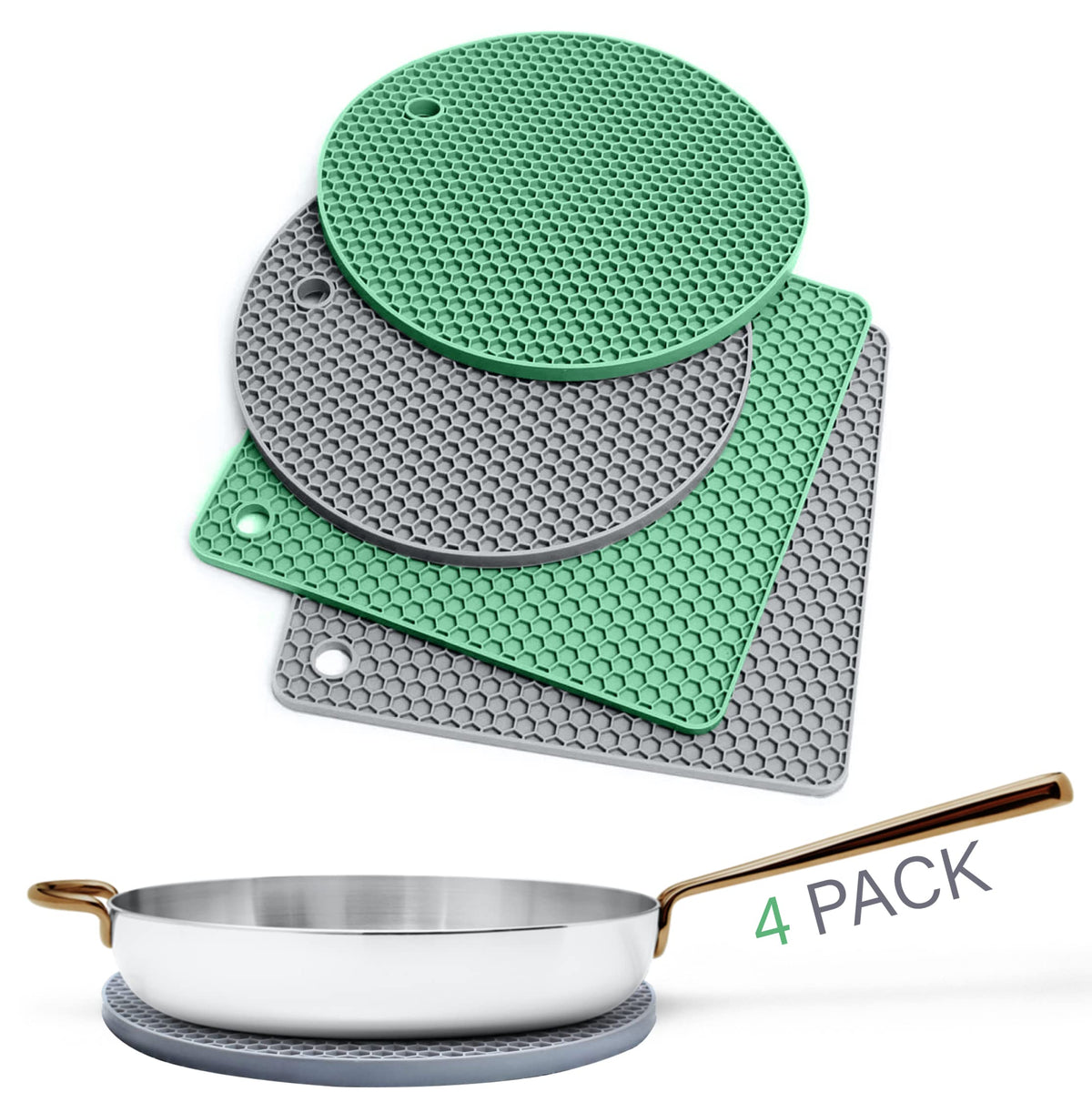 Silicone Trivets for Hot Dishes, Pots, Pans (2 Pack) - Heat-Resistant Pot Holders for Kitchen Countertop Mats - Silicone Trivet Mat (9 x 12 Inch) - Multipurpose Counter Pads (Black)