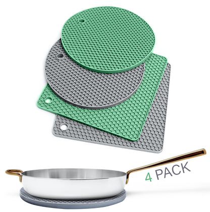 Silicone Trivets for Hot Dishes, Pots, Pans (2 Pack) - Heat-Resistant Pot Holders for Kitchen Countertop Mats - Silicone Trivet Mat (9 x 12 Inch) - Multipurpose Counter Pads (Black)