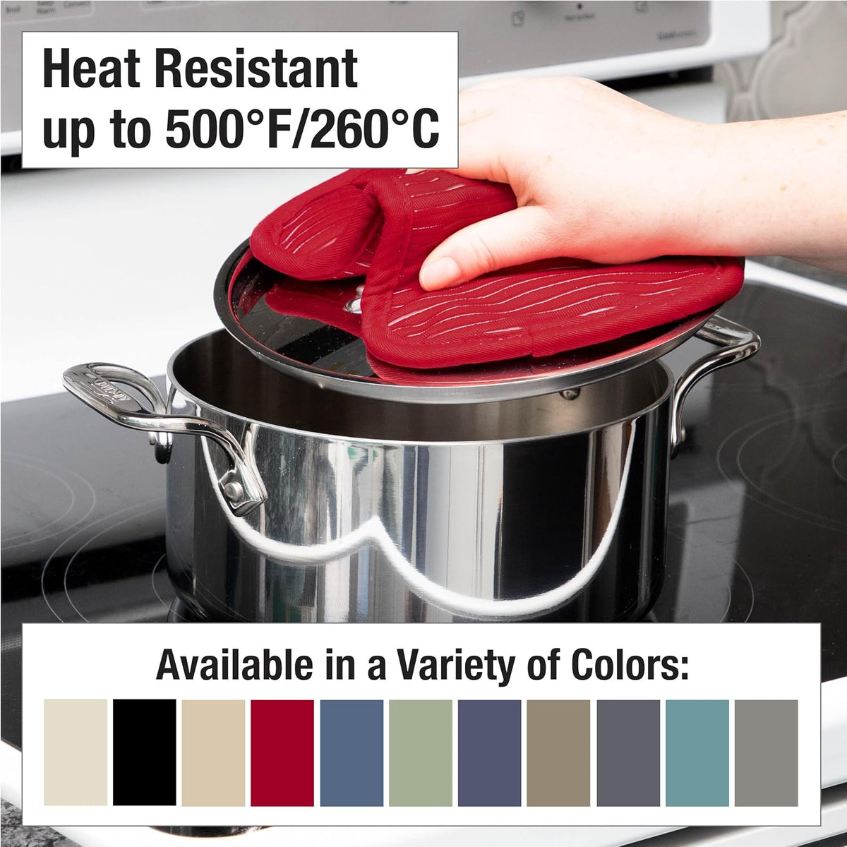 All-Clad Premium Pot Holder & Heating Pad, (2-Pack) Heat Resistant to 500 Degrees, 100% Cotton 10"x6.25" for Kitchen and Barbeque, Chili Red