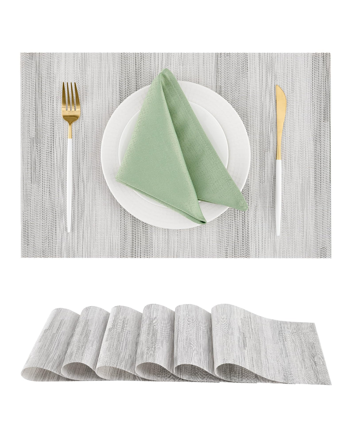 Woven Vinyl Beige Placemats Set of 12, Linen Look & Easy to Clean