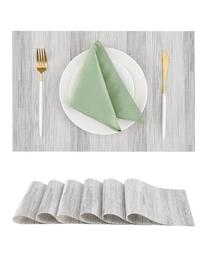 Woven Vinyl Beige Placemats Set of 12, Linen Look & Easy to Clean