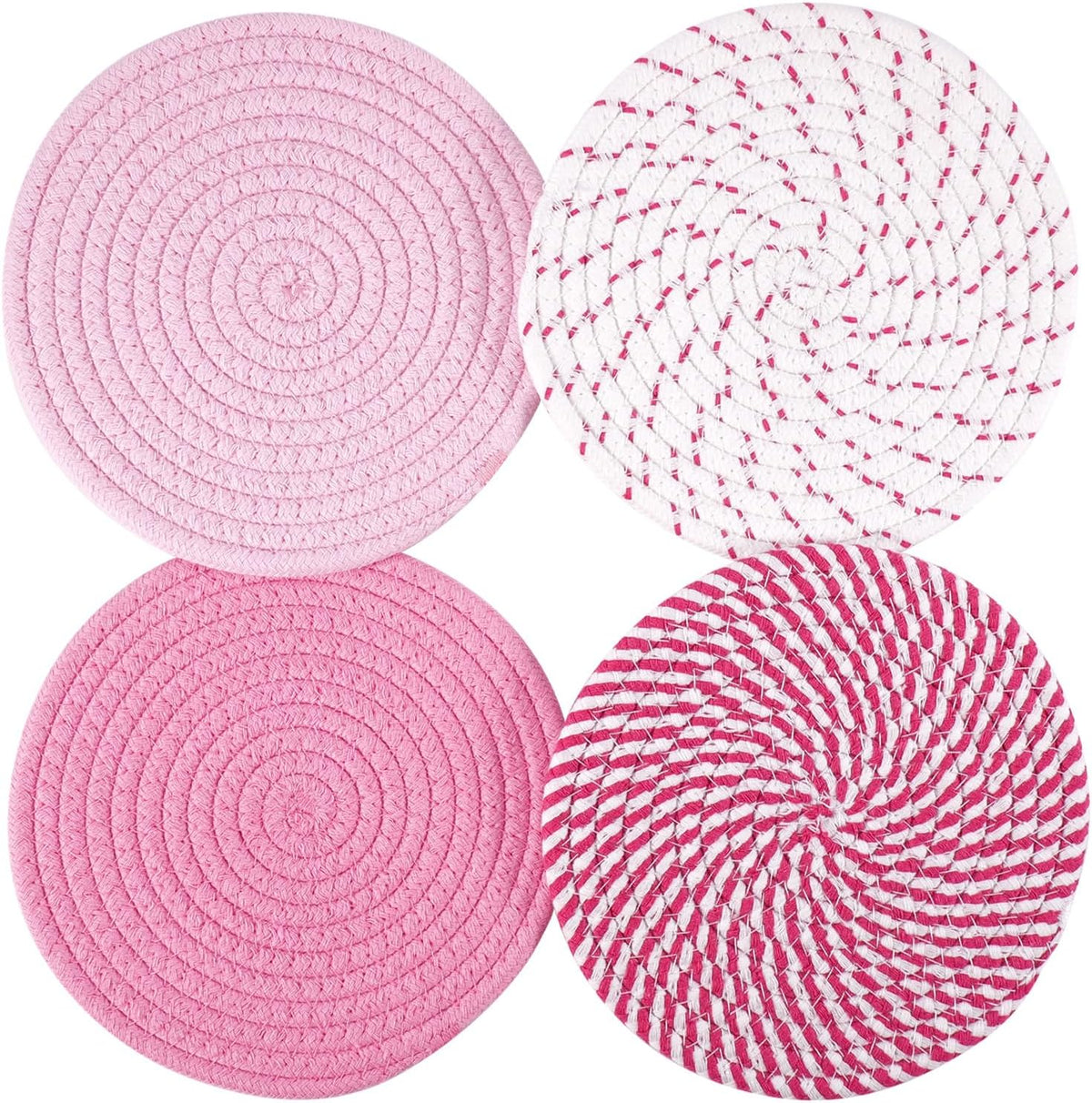 RICHCEE 7inch Trivets for Hot Dishes with a Kraft Paper Gift Box,Trivet Mats Set for Hot Pots and Pans, 4 Heat Resistant Pot Holders for Kitchen,Home Essentials,Housewarming Gift(Pink)