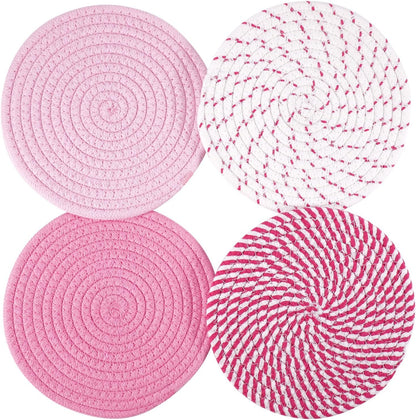 RICHCEE 7inch Trivets for Hot Dishes with a Kraft Paper Gift Box,Trivet Mats Set for Hot Pots and Pans, 4 Heat Resistant Pot Holders for Kitchen,Home Essentials,Housewarming Gift(Pink)