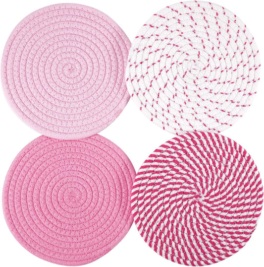RICHCEE 7inch Trivets for Hot Dishes with a Kraft Paper Gift Box,Trivet Mats Set for Hot Pots and Pans, 4 Heat Resistant Pot Holders for Kitchen,Home Essentials,Housewarming Gift(Pink)