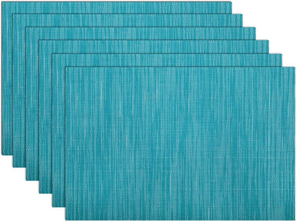SHACOS Teal Blue Woven Placemats Set of 6 Place Mats for Dining Table