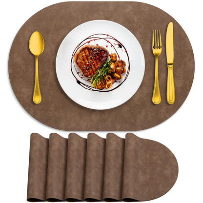 ADRIMER Faux Leather Placemats Set of 6, Heat Resistant 13"x13", Walnut