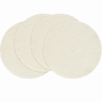 Floroom 15 Inch Round Braided Placemats Set of 4, Washable Heat Resistant Cotton Polyester Circle Place Mats for Kitchen Dining Table - Black