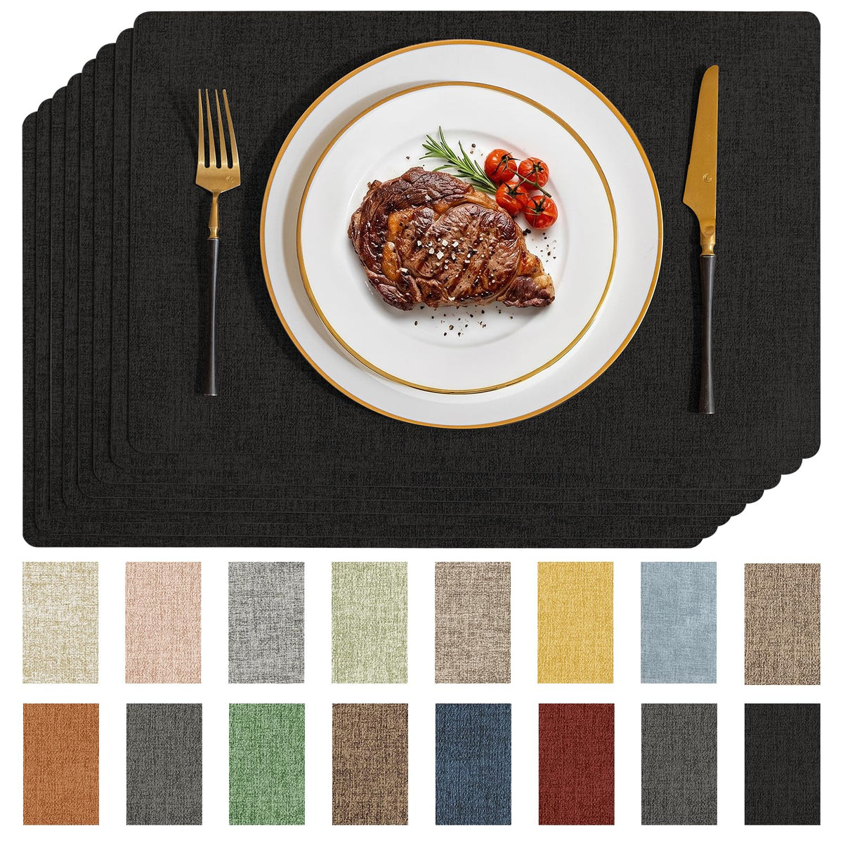 Romanstile Faux Leather Vinyl Placemats Set of 6, Beige