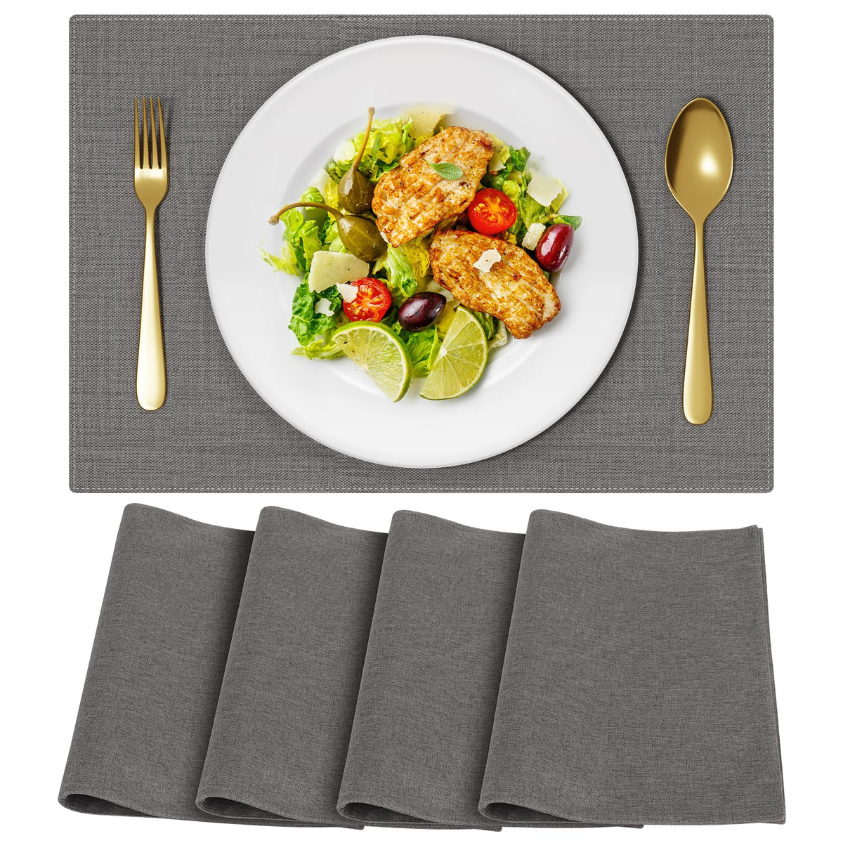 Cloth Placemats, Set of 6 Heat-Resistant Cotton Linen Blend Double Layered Machine Washable Place Mats, Wrinkle Free Thick Fabric Dining Table Mats for Indoors & Outdoors (Navy Blue, 6)