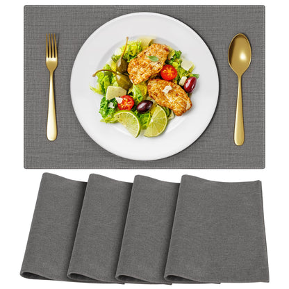 Cloth Placemats, Set of 6 Heat-Resistant Cotton Linen Blend Double Layered Machine Washable Place Mats, Wrinkle Free Thick Fabric Dining Table Mats for Indoors & Outdoors (Navy Blue, 6)