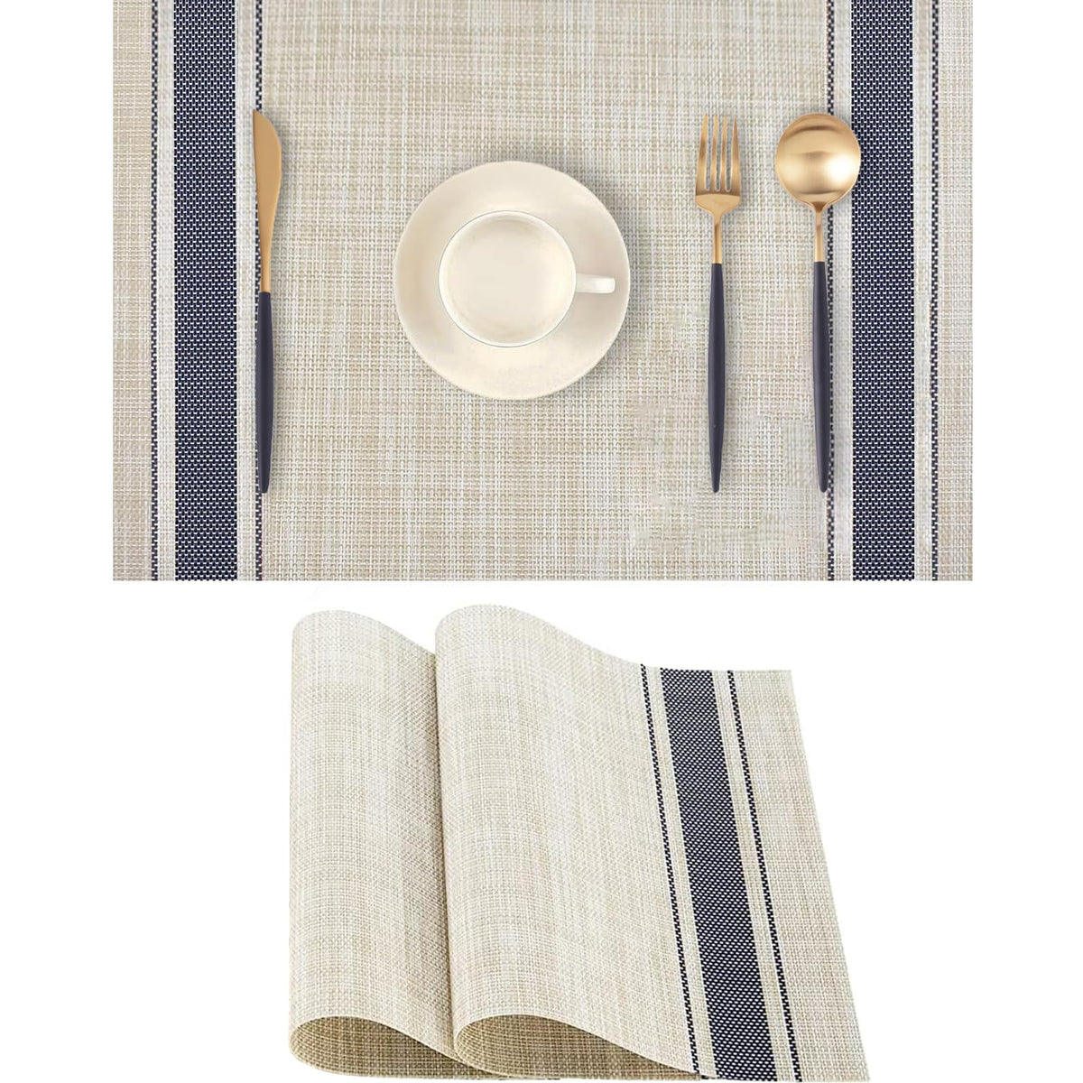 Navy Blue Placemats Set of 2 - Heat-Resistant, Non-Slip Table Mats