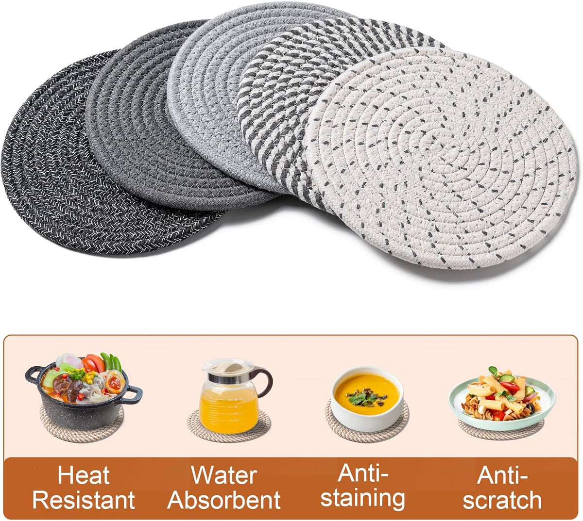 7 Inch Trivets for Hot Dishes, Pot Holders for Kitchen, Hot Pads, Coasters