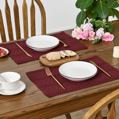 Artoid Mode Red Farmhouse Woven Rustic Hollow Placemats Set of 4-12x18 Inch