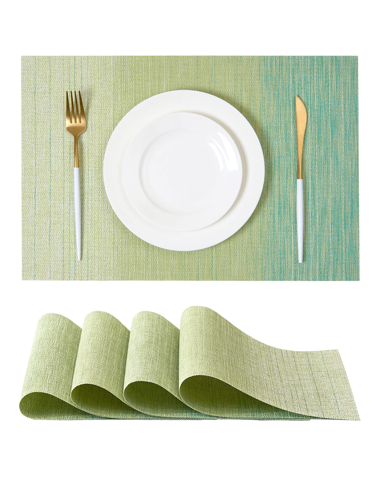 Woven Vinyl Beige Placemats Set of 12, Linen Look & Easy to Clean