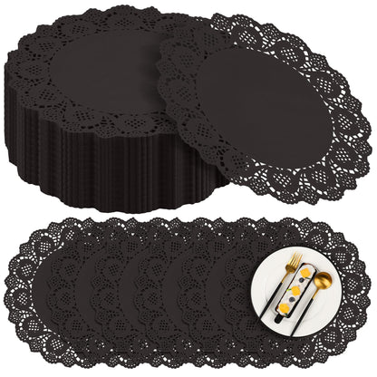 MCEAST 100 Pack Round Brown Kraft Paper Doilies 13.5 Inches Lace Paper Place Mats Rustic Scallop Doily Disposable Table Pads for Food Cakes Crafts Party Weddings Tableware Decor