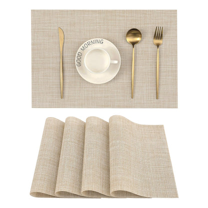 Woven Vinyl Beige Placemats Set of 12, Linen Look & Easy to Clean