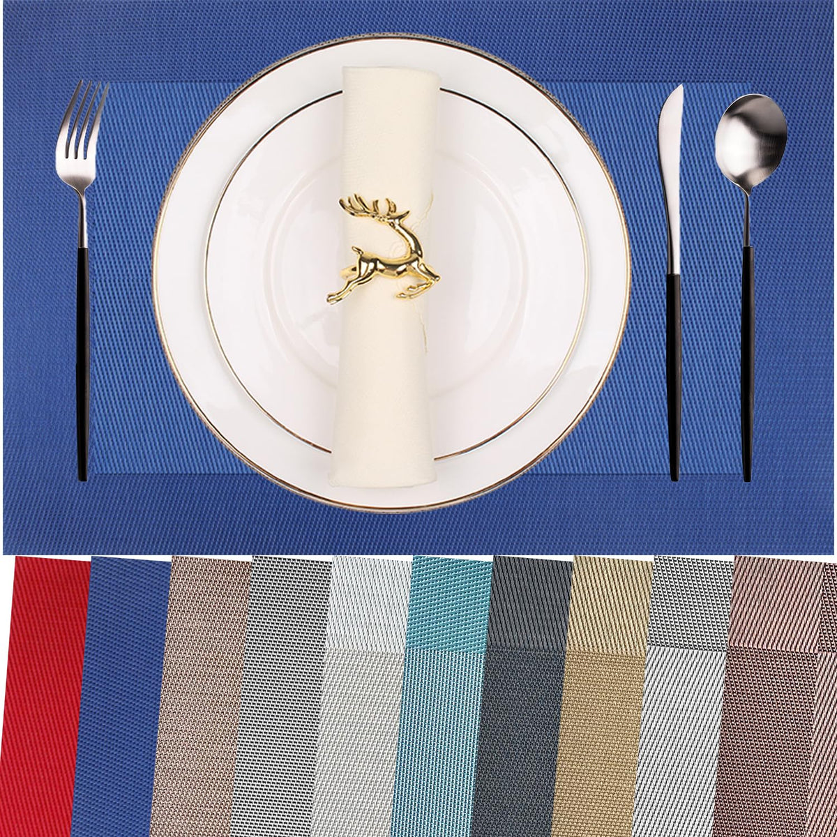 Vinyl Placemats Heat-Resistant Table Mats Washable Easy Clean Plastic Placemats for Dining Table Set of 4 (Red)