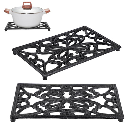 Sumnacon Cast Iron Trivet 2 Pcs 6.7 Inch Iron Trivet for Hot Dish Pot Pan Plate Teapot,Heat Resistant Cast Iron Trivets with Rubber Feets for Kitchen Dining Table Cooktop Stove,Retro Red
