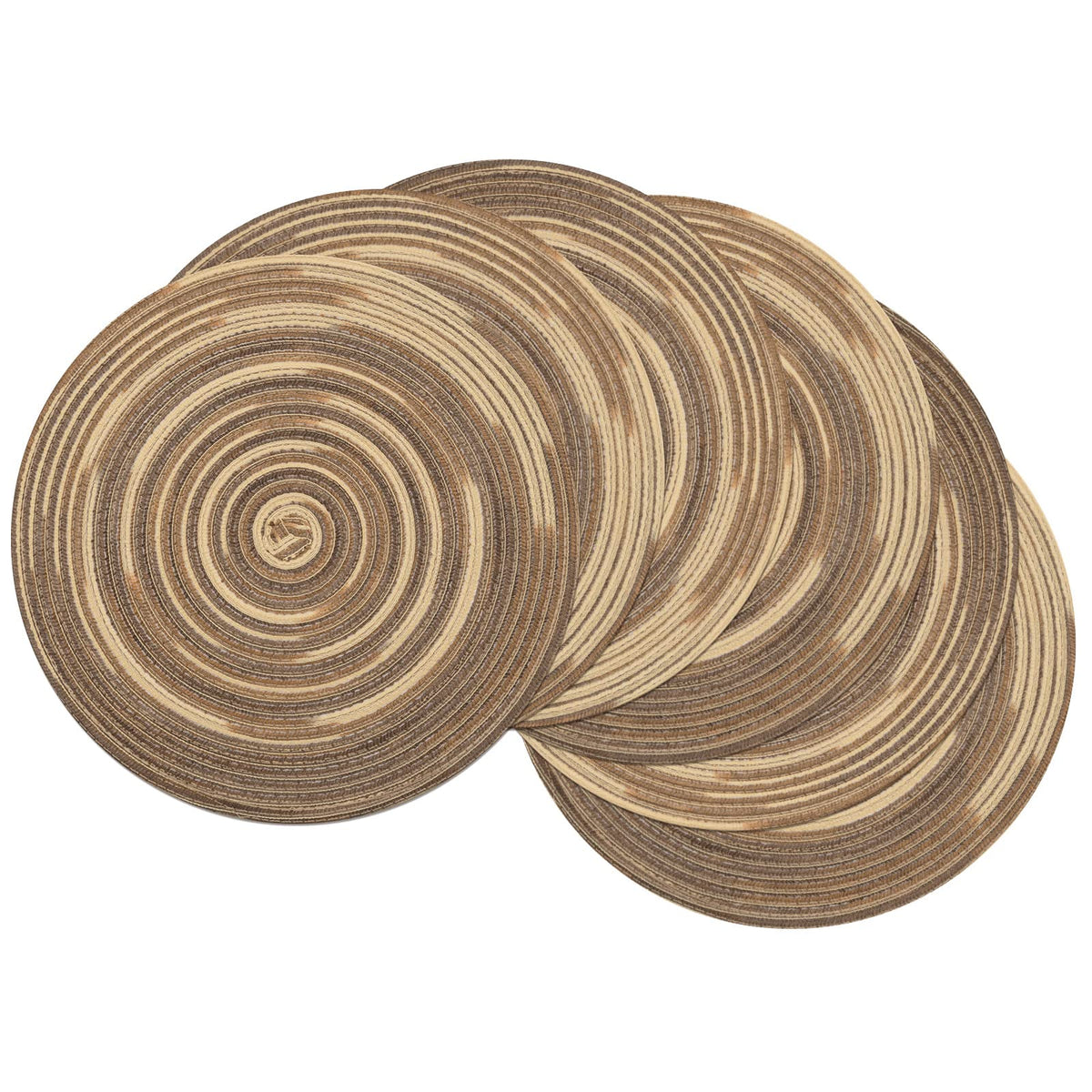 SHACOS Round Braided Placemats Set of 8 Cotton Fabric Round Table Mats Non Slip Washable 15 inch Round Place Mats Home Party Table Decor (Beige, 8)