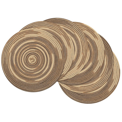 SHACOS 15 inch Round Placemats Set of 6, Cotton Polyester Woven Braided Place Mats, Washable Heat Resistant Circle Table Mats for Dining Table (Beige, 6)