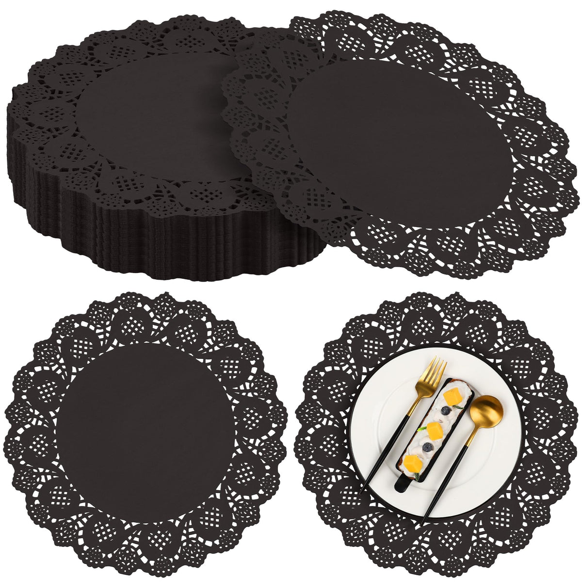 MCEAST 100 Pack Round Brown Kraft Paper Doilies 13.5 Inches Lace Paper Place Mats Rustic Scallop Doily Disposable Table Pads for Food Cakes Crafts Party Weddings Tableware Decor