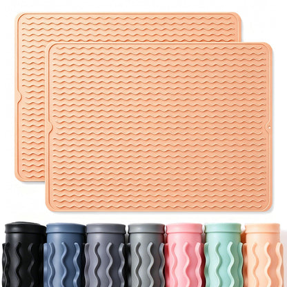 2 Pack Caketime Silicone Dish Drying Mat for Kitchen Counter Dining Placemats Shower Caddy Refrigerator Liners Essentials Heat Resistant Waterproof Trivets Pad Coffee Bar Items 15"x11.5" Milk