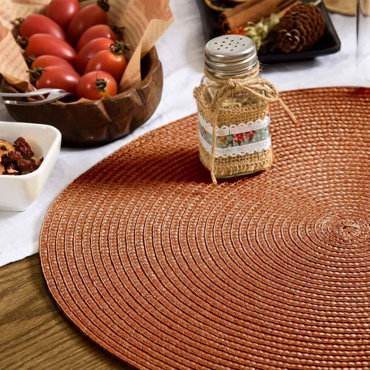 AHHFSMEI Round Braided Placemats Set of 6 15 Inch Burnt Orange Table Mats