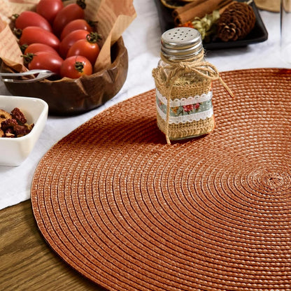 AHHFSMEI Round Braided Placemats Set of 6 15 Inch Burnt Orange Table Mats