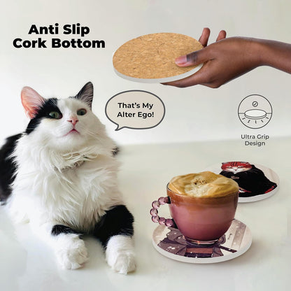 Ninja Cat Coasters Set of 6 - Cat Gifts for Men Anime Decor, Funny Coasters