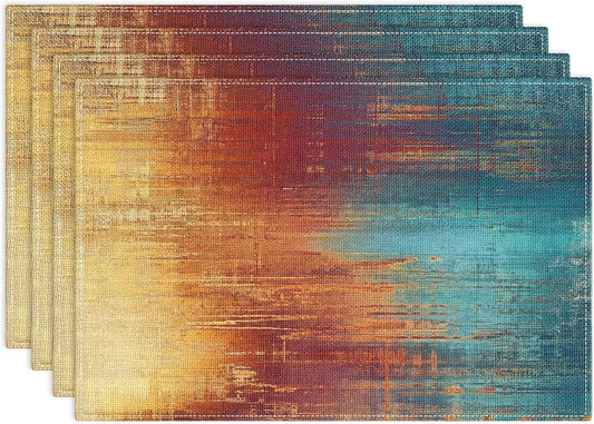 Emvency Farmhouse Placemats Set of 4, 12x18 Inch, Blue and Orange