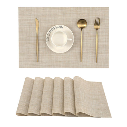 Beige Placemats Set of 4 - Heat-Resistant, Non-Slip Table Mats, Washable Woven Vinyl for Indoor & Outdoor Dining