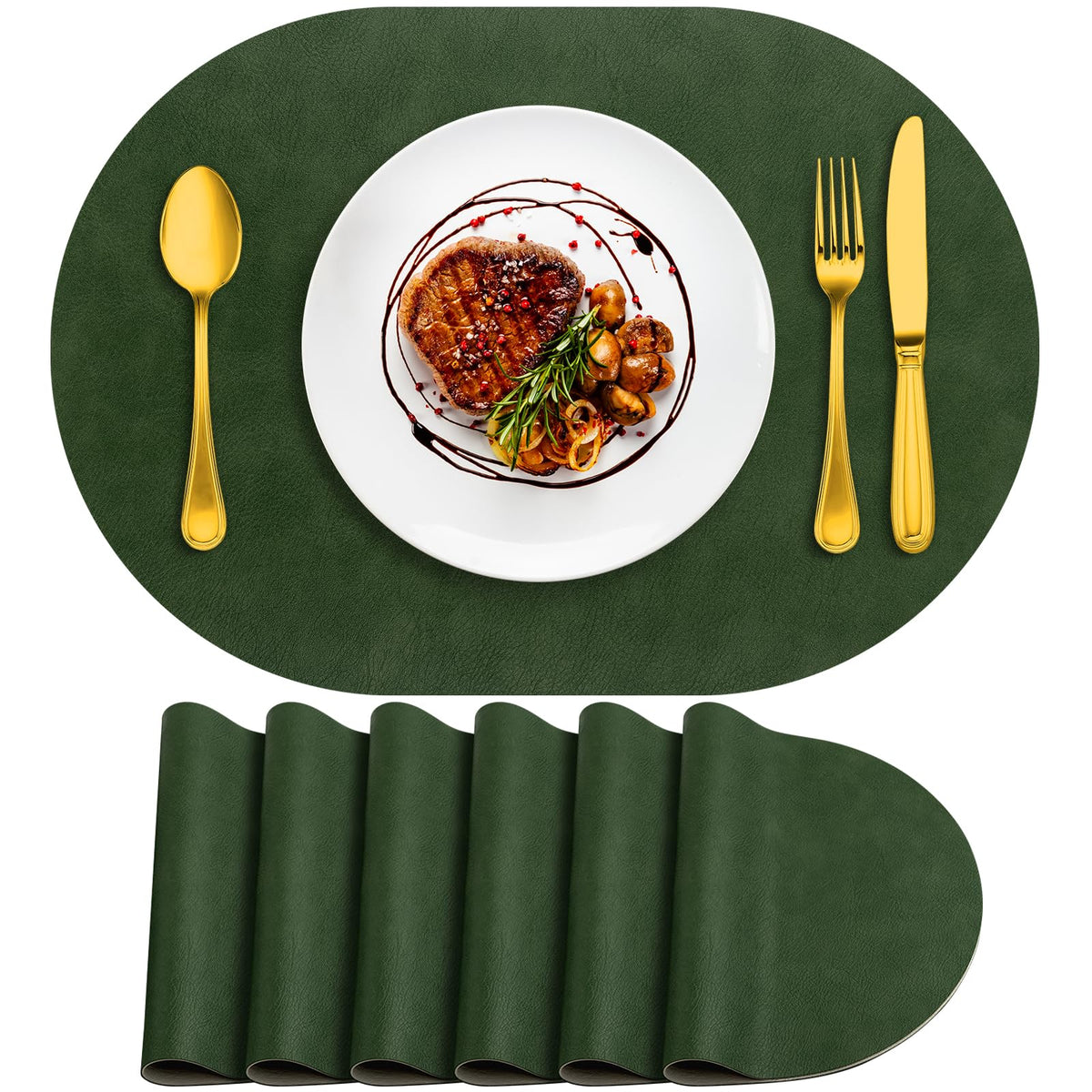 ADRIMER Faux Leather Placemats Set of 6, Heat Resistant 13"x13", Walnut
