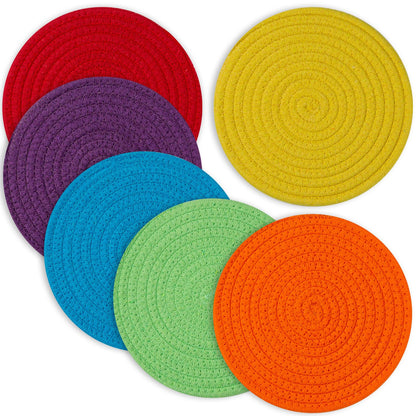 Trivets for Hot Dishes, Pots and Pans, 8 Inches Hot Pads 5 Pcs, Pot Holders for Kitchen, Heat Resistant Mat Protect Counter, Coasters Set Home Essentials Farmhouse Decor (Brown)