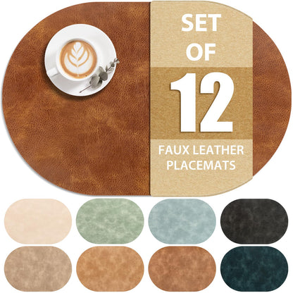 ADRIMER Oval Placemats Set of 4, Wipeable Faux Leather, 4 Colors
