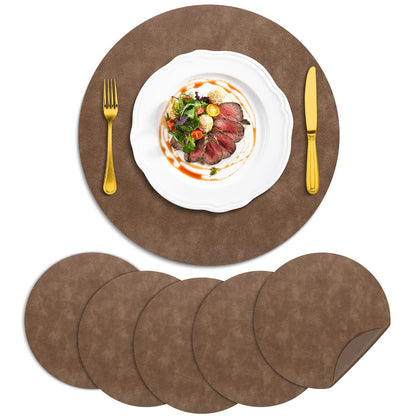 ADRIMER Faux Leather Placemats Set of 6, Heat Resistant 13"x13", Walnut