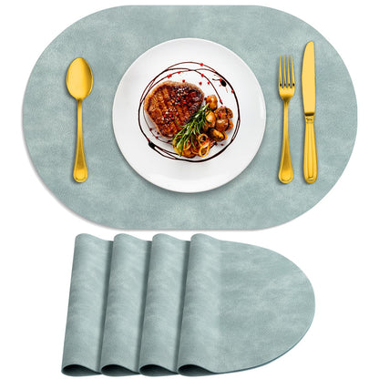 ADRIMER Oval Placemats Set of 4, Wipeable Faux Leather, 4 Colors
