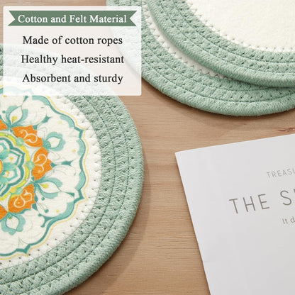 SHACOS Sage Green 8 Inches Trivets for Hot Dishes, 4 Pieces