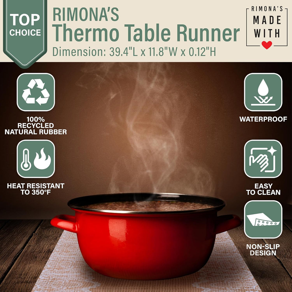 RIMONA'S Heat Resistant Table Runner Trivet Mat - Ivory Golden Marble, 40"