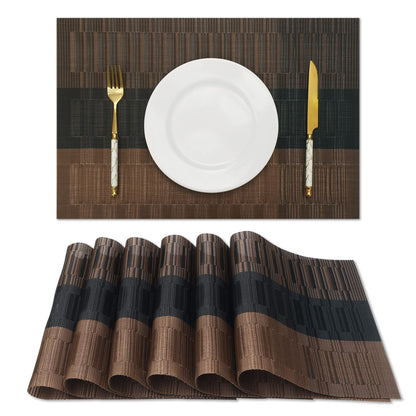 HeloHo Black Placemats Set of 4 Heat-Resistant Washable Place Mats Non-Slip Vinyl Woven Table Mats Wipeable Placemat for Kitchen Dining Table Decoration Indoor Outdoor