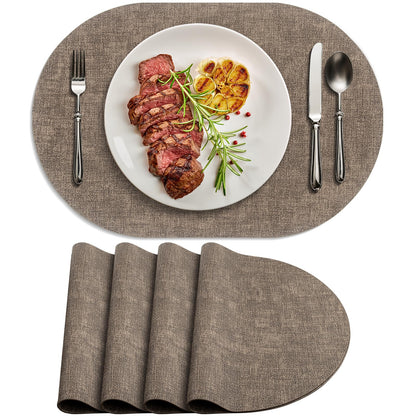 Faux Leather Oval Placemats Set of 6, Beige