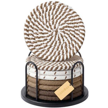 Lazebox Coasters Set of 8 for Drinks, 4 Inch Large Coasters for Coffee Table, Tabletop Protection for Hot & Cold Drinks, Versatile Coasters for Home Decor, Non-Slip & Easy to Clean, Gray