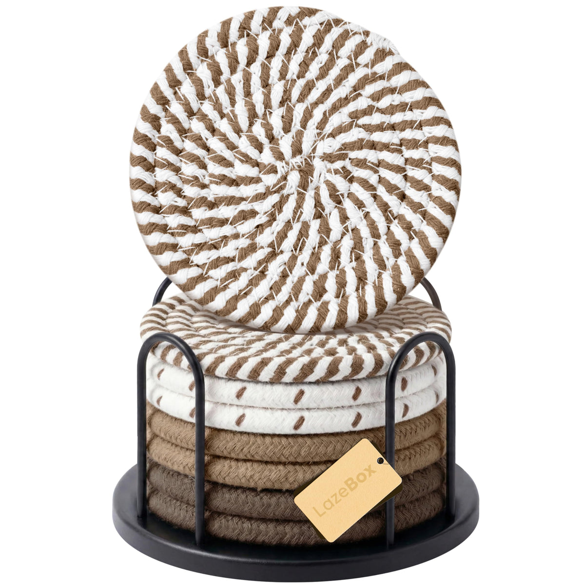 Lazebox Coasters Set of 8 for Drinks, 4 Inch Large Coasters for Coffee Table, Tabletop Protection for Hot & Cold Drinks, Versatile Coasters for Home Decor, Non-Slip & Easy to Clean, Coffee