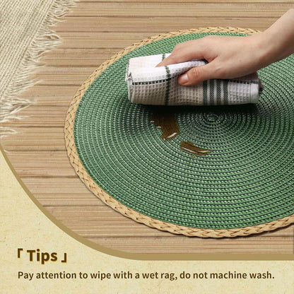 Round Placemats Set of 6, Woven Table Mats, Thin Edge, Green