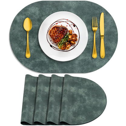 ADRIMER Oval Placemats Set of 4, Wipeable Faux Leather, 4 Colors