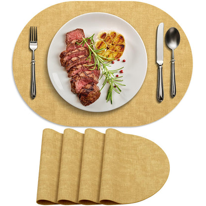 Faux Leather Oval Placemats Set of 6, Beige