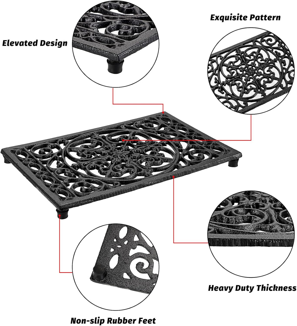Sumnacon Cast Iron Trivet 2Pcs Heat Resistant Trivets for Hot Pots and Pans
