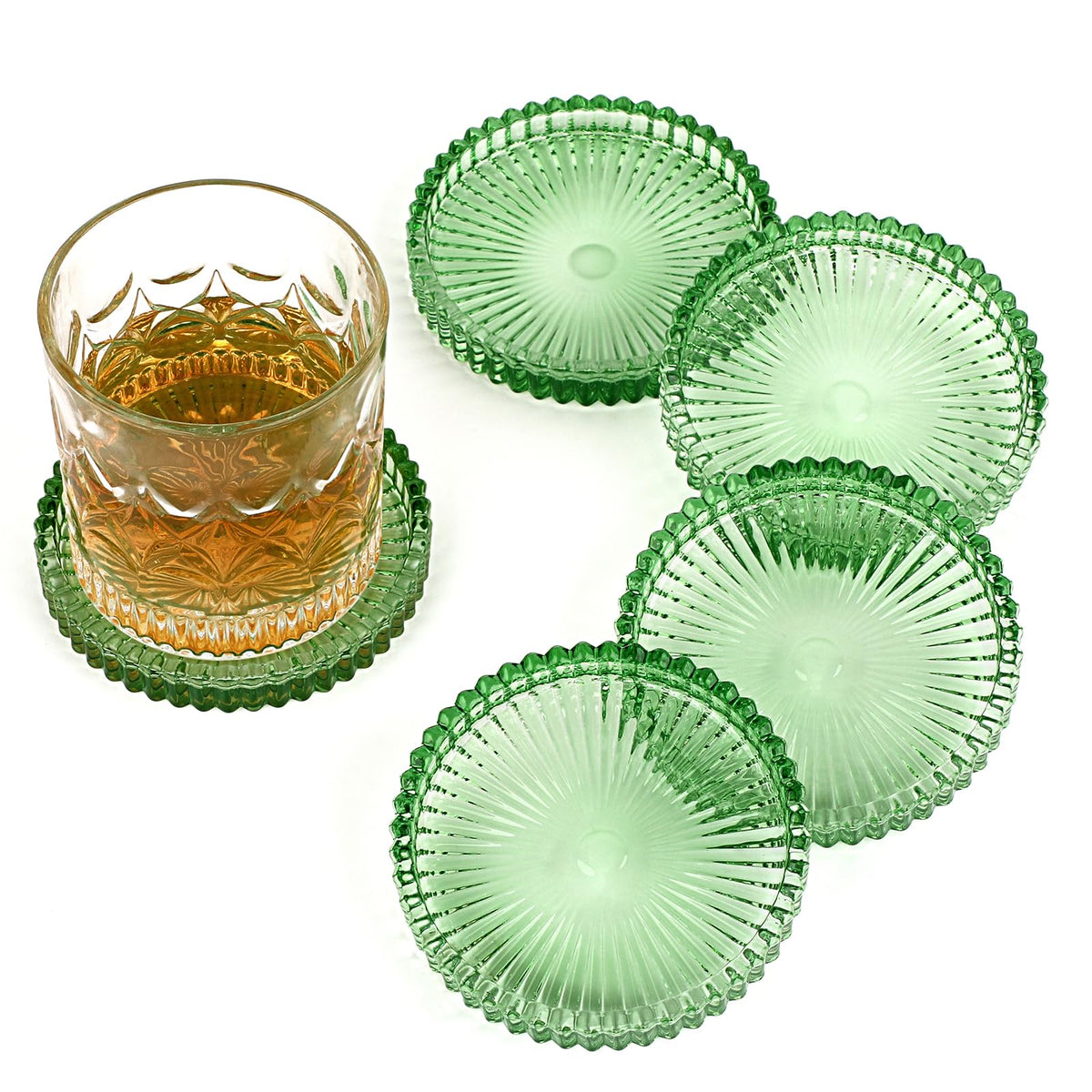 Modern Clear Coaster Set of 5- Glass Coasters for Drinks, Clear Pink