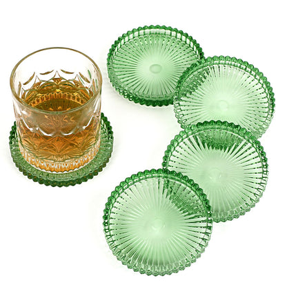 Modern Clear Coaster Set of 5- Glass Coasters for Drinks, Clear Pink