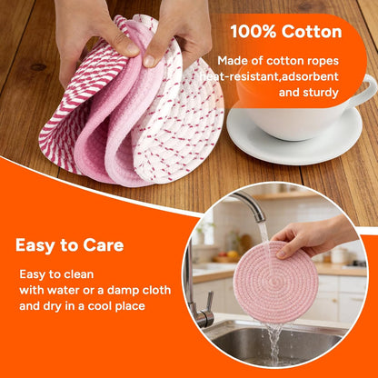 RICHCEE 7inch Trivets for Hot Dishes with a Kraft Paper Gift Box,Trivet Mats Set for Hot Pots and Pans, 4 Heat Resistant Pot Holders for Kitchen,Home Essentials,Housewarming Gift(Pink)